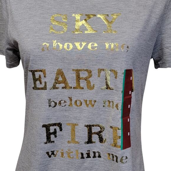 Modern Lux Elements Tshirt Juniors Sz M Gray Gold Foil Sky Earth Fire Graphic - Picture 2 of 5